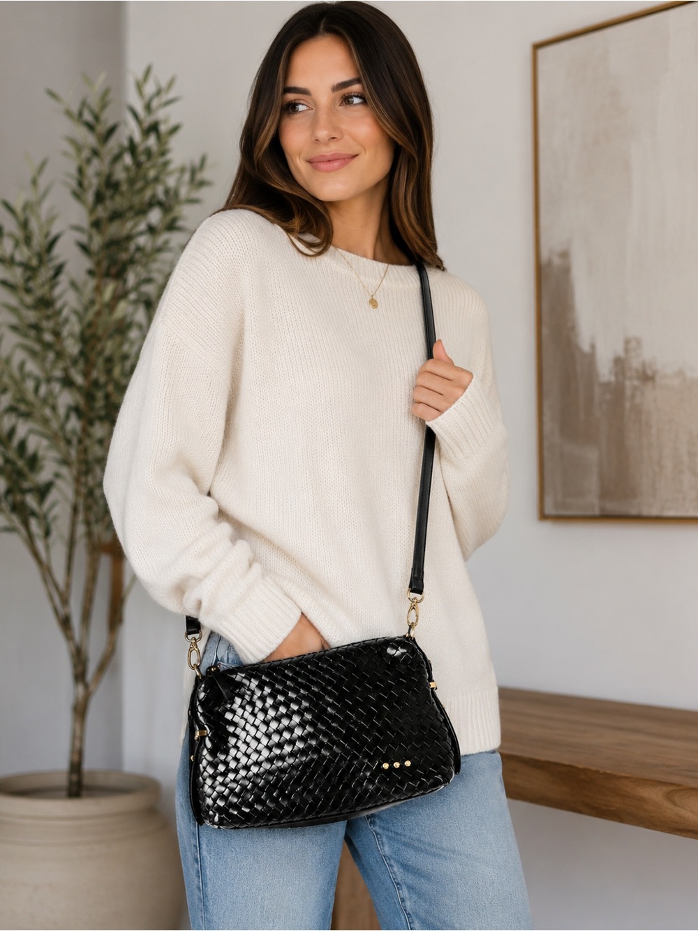 Pretty Simple Harper Hobo Woven Vegan Leather High Quality Black